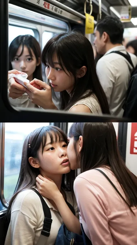 high resolution realistic photos,8k,realistic skin texture,young japanese woman,two female students pushed each other, angry exp...