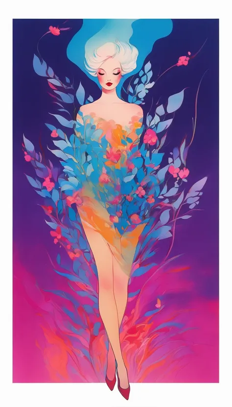 movie poster art for sensual illustration of an elegant , retro and vintage ,silky flower around body, matte painting, by Hannah Dale, by Harumi Hironaka, extremely soft colors, vibrant, pastel, highly detailed, digital artwork, high contrast, dramatic, Bl...