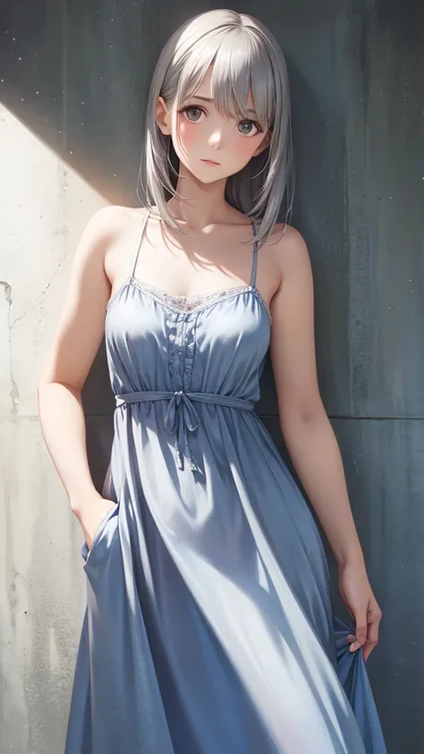 Silver-haired woman in a dress, 1 woman, Solitary, Sundress, photoPractical, Realism, Practical, Human