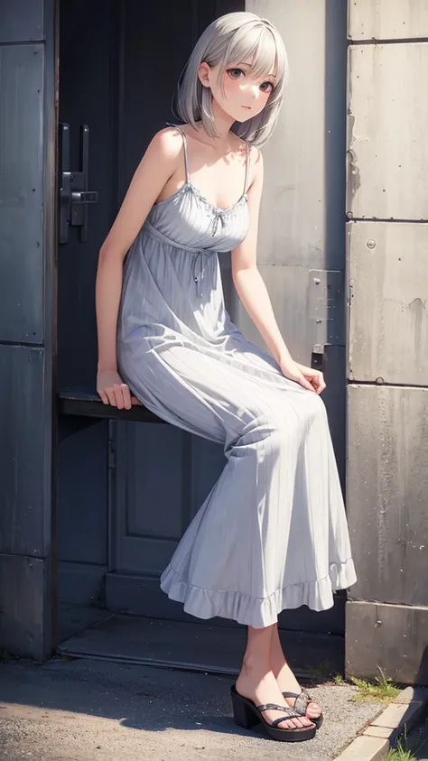 Silver-haired woman in a dress, 1 woman, Solitary, Sundress, photoPractical, Realism, Practical, Human