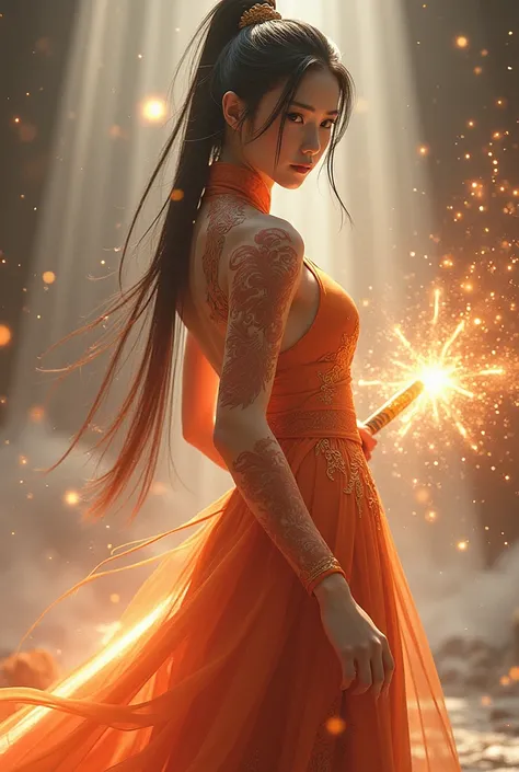 ((Fully sexy)),(looking at viewer, front facing viewer), digital art ilustration, depth of field, cinematic light, chiarosaurio, mist, particles, sparks,reflections, a female Chinese princess (Chinese Emperor princess, Dilraba Dilmurat, beautiful face), lo...