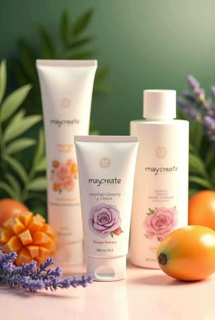 30g hand creams and 200ml body creams now have their packaging featuring natural ingredients such as mango, roses and lavender with the brand “MAYCREATE”