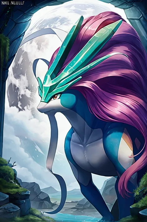 suicune,  pokemon, himmel, sterne,  mond, see