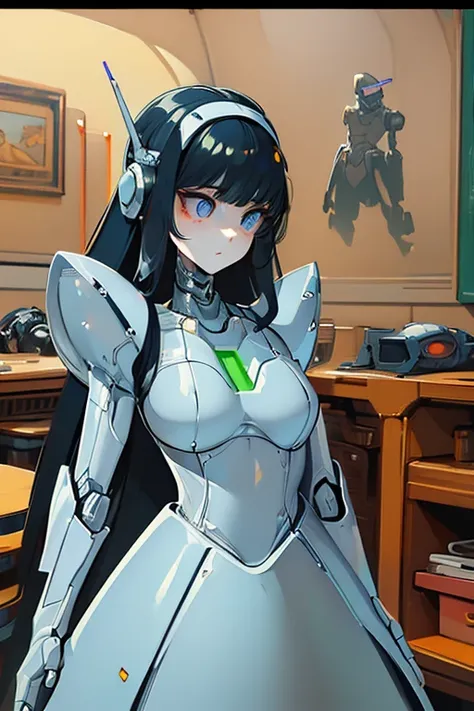 (masterpiece),(Highest quality),(Super detailed),(Best illustrations),(Best Shadow),(Absurd),(Detailed Background),(so beautiful), 16K, 8K, 4K,(Best Shadow),robotization,woman ,big bust,Robot Joint ,Metal skin,Black robot Suit,long hair,a black robot suit ...