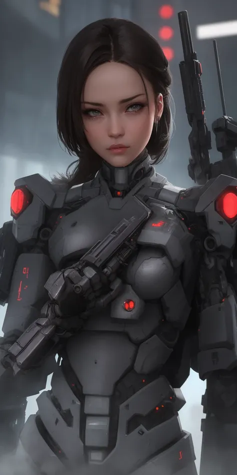 araffe woman in a futuristic suit with a gun in her hand, girl in mecha cyber armor, mechanized soldier girl, cgsociety and fenghua zhong, perfect android girl, cute cyborg girl, cyberpunk anime girl mech, female mecha, beutiful girl cyborg, cyborg girl, w...