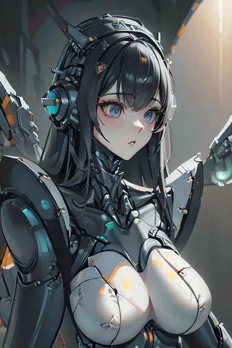 (masterpiece),(Highest quality),(Super detailed),(Best illustrations),(Best Shadow),(Absurd),(Detailed Background),(so beautiful), 16K, 8K, 4K,(Best Shadow),robotization,woman ,big bust,Robot Joint ,Metal skin,Black robot Suit,long hair,a black robot suit ...