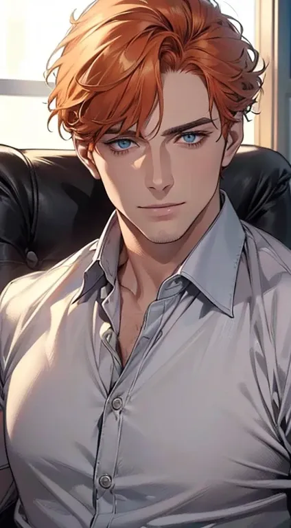 (best quality,4k,8k,highres,masterpiece:1.2),ultra-detailed,(realistic,photorealistic,photo-realistic:1.37),1 man,3,mature man,very handsome,without expression,smile,short orange hair,blue eyes,penetrating gaze,perfect face without errors,imposing posture,...