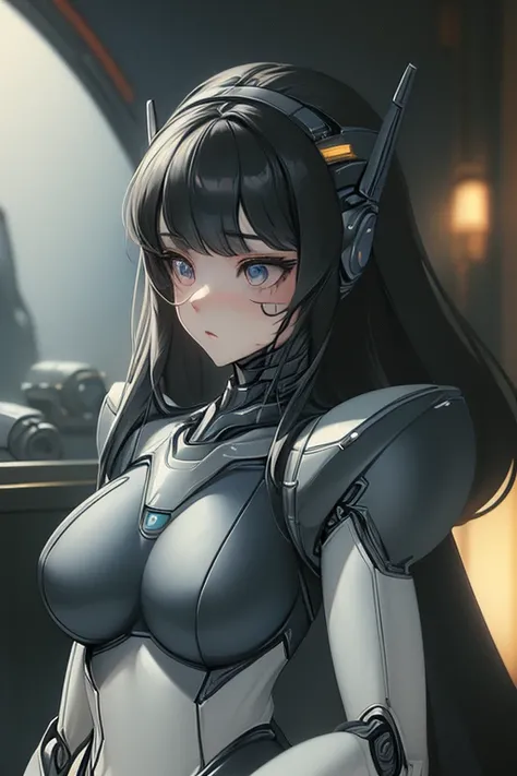 (masterpiece),(Highest quality),(Super detailed),(Best illustrations),(Best Shadow),(Absurd),(Detailed Background),(so beautiful), 16K, 8K, 4K,(Best Shadow),robotization,woman ,big bust,Robot Joint ,Metal skin,Black robot Suit,long hair,a black robot suit ...