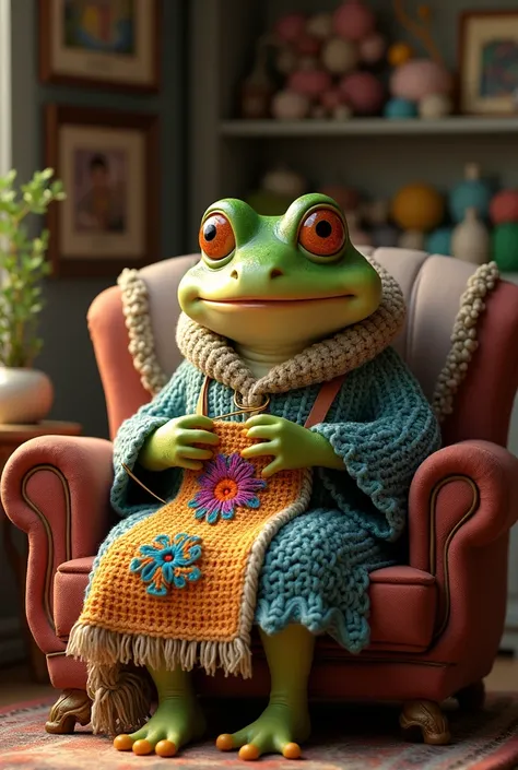 a frog grandma who crochets 