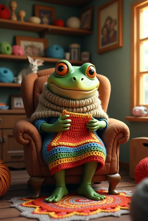 a frog grandma who crochets 