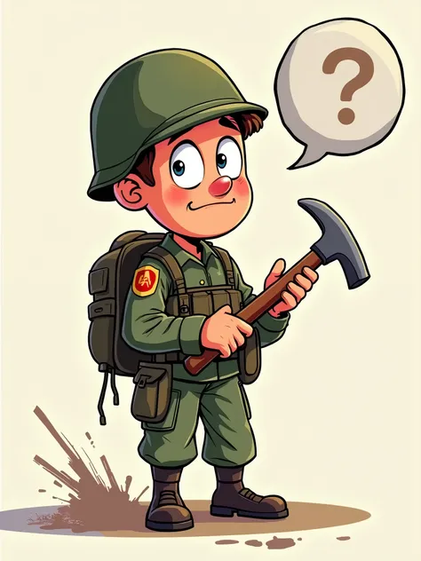 A **cartoon meme-style** illustration of a **man soldier** holding a **crowbar tool**, with a puzzled expression on his face. He is wearing standard military gear, but in a humorous, exaggerated style. A speech bubble next to him says, "**Esta certo disso?...