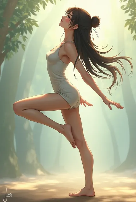 A anime girl (aesthetic yoga) detailed, masterpiece, beautiful, fabulous, fantastic, fascinating side 