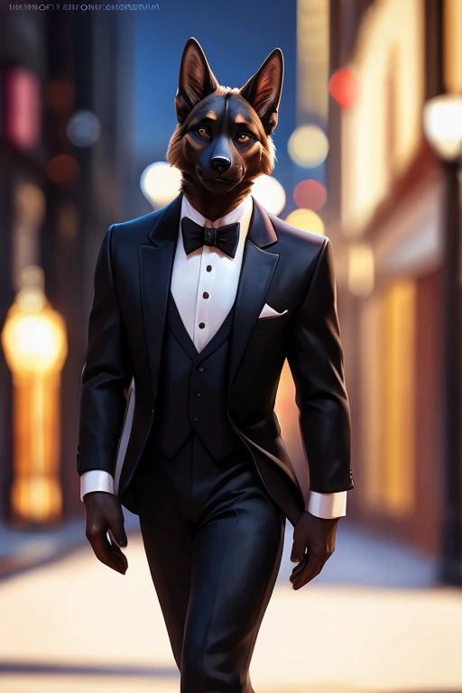 (by pixelsketcher:0.6), (by personalami :0.6), solo,male,  german shepherd,detailed background, (cinematic lighting:1.1), (perfect focus:1.1), 8k hd, photo, (detailed eyes:1.2),depth of field, bokeh, subsurface scattering, wide ,(suit, tuxedo, elegant suit...