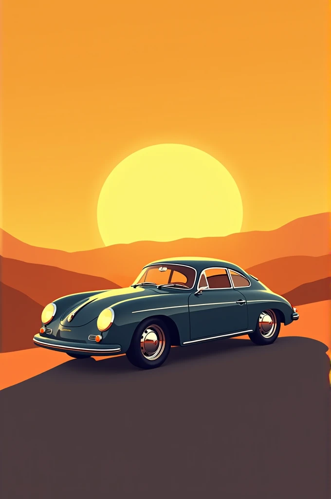 Simplistic art of a Porsche 356 driving in sunset