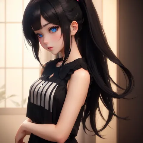 anime girl with long black hair and a black dress, realistic anime 3 d style, anime styled 3d, photorealistic anime girl render, realistic anime artstyle, 3 d anime realistic, anime girl wearing a black dress, realistic young anime girl, 3d anime girl, ani...