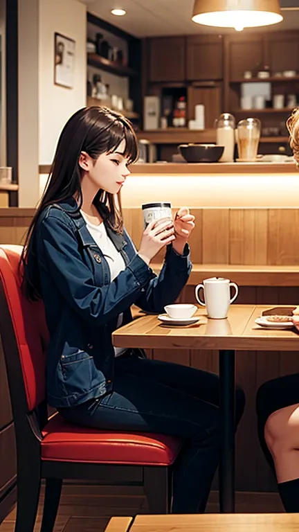 A man and a woman are relaxing in a cafe drinking coffee