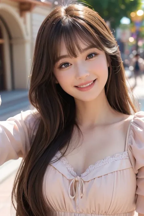 High resolution, Long Hair, bangs, Brown Hair、、Rapunzel、smile, Disneyland、Disney Princesses、