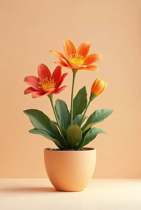 Pot flower on flat background