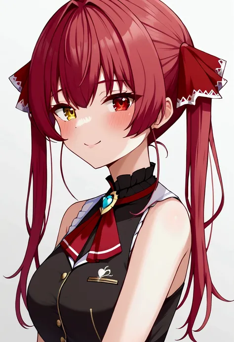 houshou marine,hololive, red hair, twintails, heterochromia, red eyes, yellow eyes, hair ribbon