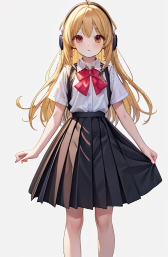 sigigi, niece kathy, ahoge, blonde hair, (brown eyes:1.5), long hair, one side up, break black skirt, bow, neck bowtie, collared...