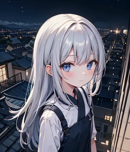 (Masterpiece),(Best Quality), official arts, (1girl, solo:1.0),perspective,
Walking,looking a viewer,soft smile,
straight-on,looking a viewer,upper-body, From directly above,symmetry,
exteriors,night  sky,(night time),Depth of field, horizon,on roof,大きい胸、