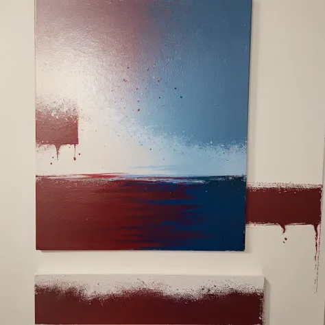 abstract minimalistic painting, acrylic painting, burgundy and blue colors, simple shapes, harmony, balanced art, masterpiece, acrylic on canvas