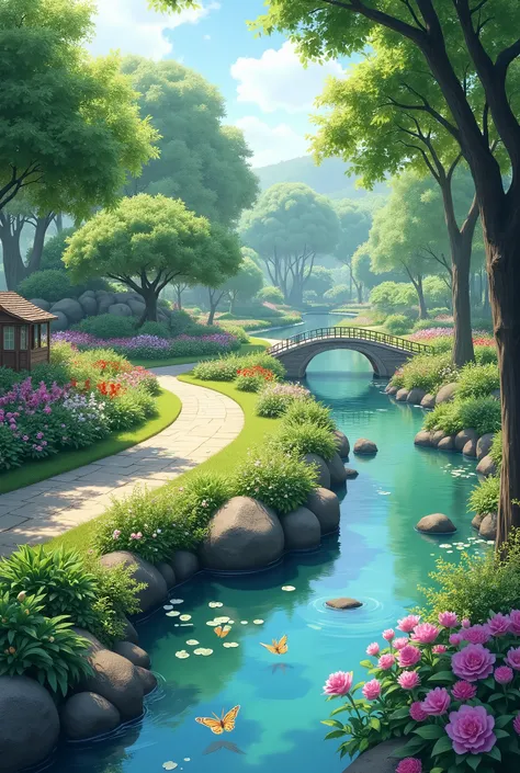 A beautiful garden beside a river