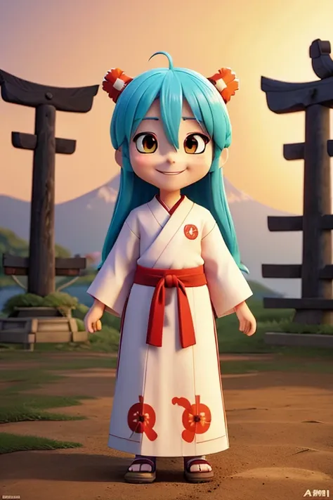 God,smile, Shinto,Friendly,Amaterasu Oomikami,Wide-angle shot, smile, High resolution, Cinematic light effects, Ghibli-style colors, Anime Style, 