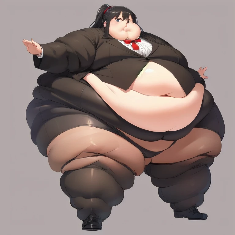 Highest quality,High resolution,Extremely obese women,Very fat lump, Black Hair,suit,Very large, A flabby belly that hangs down to the knees, [Fat Belly,Very thick thighs,Big swollen ass,Very large arms,Too heavy to move
