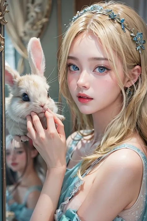 masterpiece: 1.2, Portraiture, Best Quality), Realistic, (live-action, Intricate details, Written boundary depth), Best Quality, masterpieceAttention to detail, semi-Realistic, In the city , blue eyes, blonde、 Slim figure、Bare shoulders、Antique Bunny Girl、...