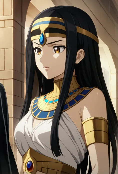 1boy, long black hair, silver left eye, golden right eye, egyptian clothes, adult 2, CG, screenshot