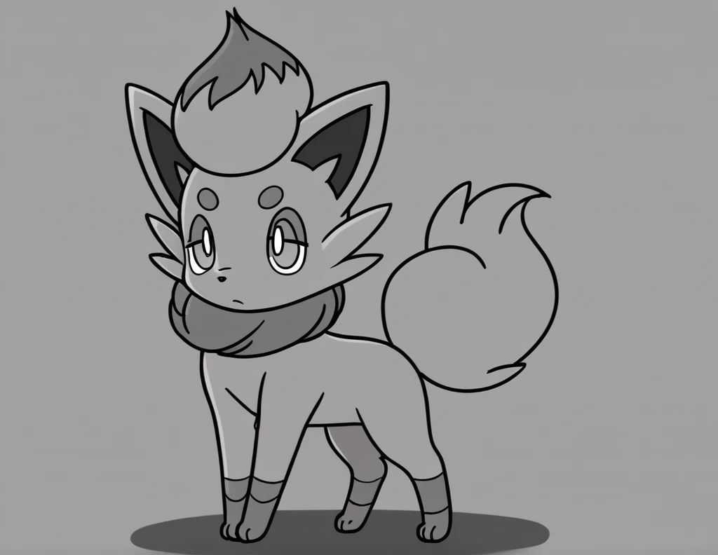 Zorua, Pokémon, whole body, original pokemon design, standing four legs, Solo, small legs, small paws, small tail, tail unicoloured,