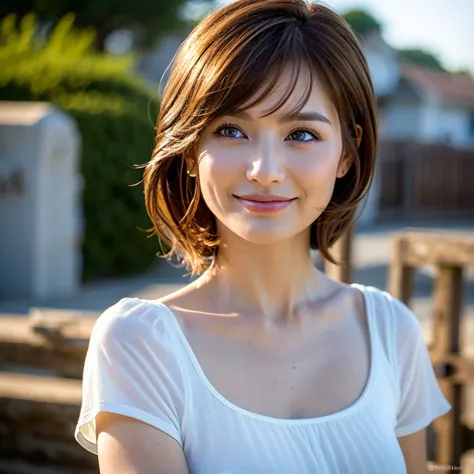 (realistic, 超realistic:1.4), 16k hdr, high resolution,brown short hair,the best smile、handsome man and beautiful woman、aira、japa...