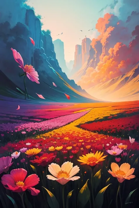 Best Quality、Flower Field、petal、Abstract Painting