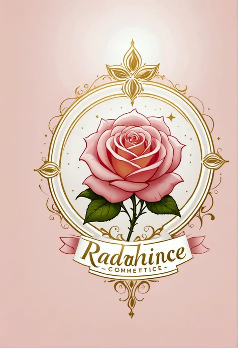 Utiliser des couleurs douces et lumineuses comme le rose pâle, gold and white to evoke freshness and radiance for a cosmetic brand called " Radiance Cosmetics By Saraphina B. Gauthier " logo