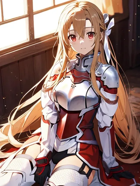 Holy Knight, White Armor, (Yuuki Asuna_Sword Art Online), UHD, retina, masterpiece, accurate, anatomically correct, textured skin, super detail, high details, high quality, best quality, highres, 8k