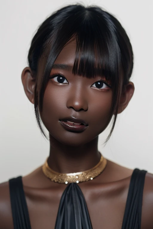 best quality, masterpiece, highres, (detailed:1.4), 1 girl, black hair, (((( dark skin:1.55 )))), extremally thin eyebrows , thi...