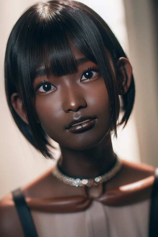 best quality, masterpiece, highres, (detailed:1.4), 1 girl, black hair, (((( dark skin:1.55 )))), extremally thin eyebrows , thi...