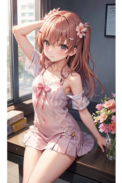 Misaka Mikoto、A Certain Scientific Railgun、girl、Small breasts、whole body、Flower Hair Ornaments