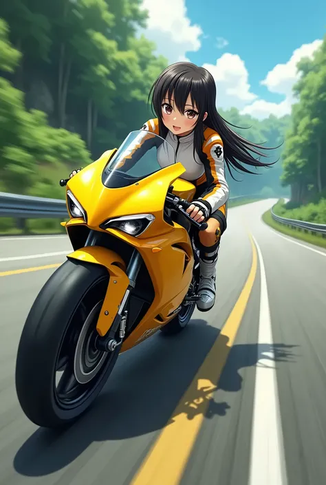 anime girl on a yellow sports bike