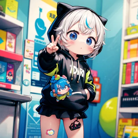 chibi、cute、best quality、masterpiece、super detailed、3ⅾ、32k、high definition、black hoodie and mini skirt、heartwarming、pastel colors...