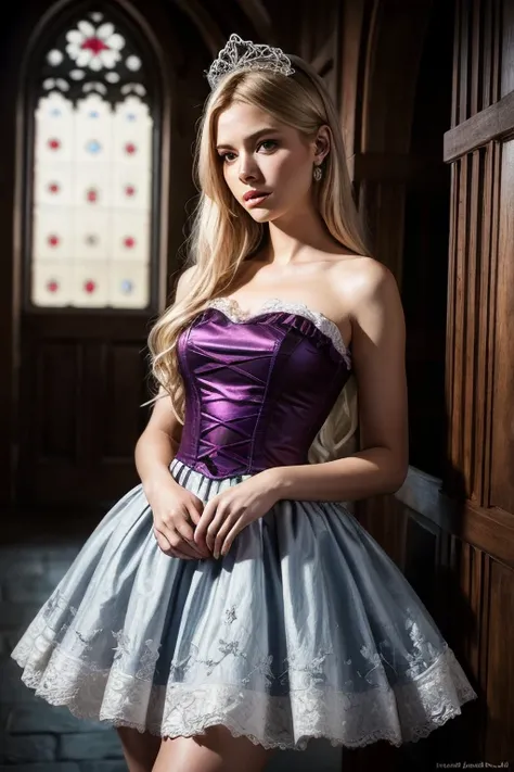 ethereal fantasy concept art, (((medium full shot))), (best quality, ultra-detailed:1.3), (nice hands, perfect hands), official art, cinematic light, (1girl:1.3), adulthot girl, silver hair, Purple eyes, long hair, Lolita, lace dress with ruffles, ((Middle...