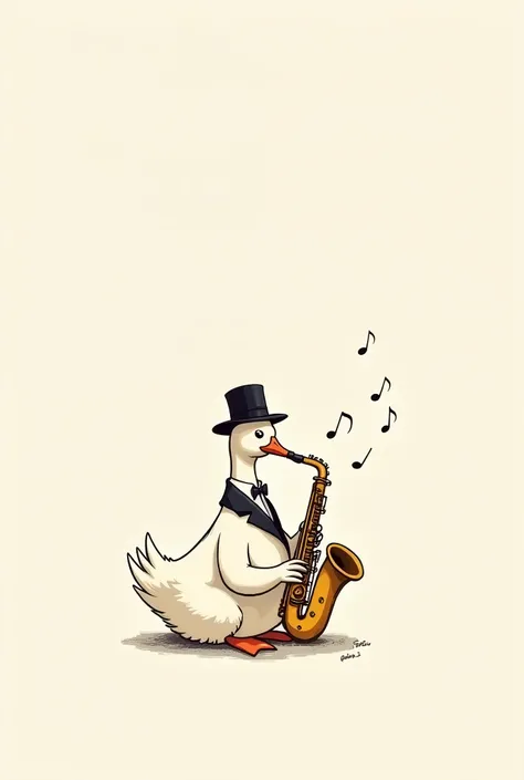 A goose with a hat playing jazz on his saxophone, minimalist style

