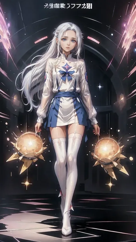 anime girl with long white hair and a star in her hair, white-haired god, anime girl with space hair, star(null) starry_null, cu...