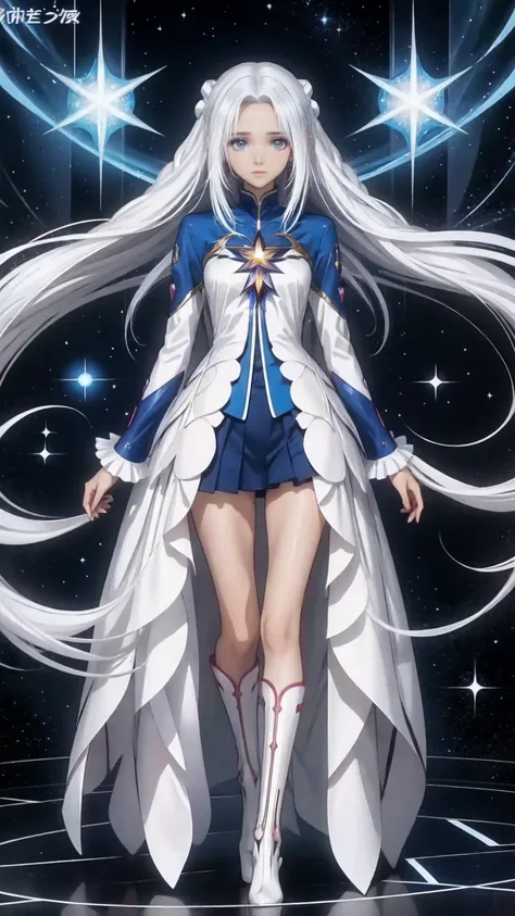 anime girl with long white hair and a star in her hair, white-haired god, anime girl with space hair, star(null) starry_null, cu...