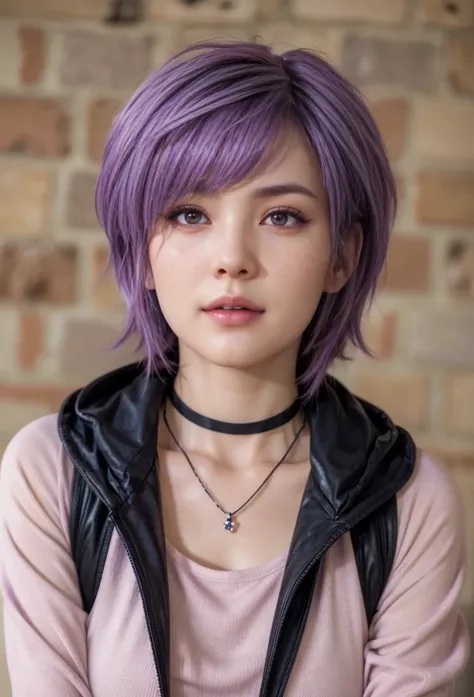 ayane, purple hair, (best quality, ultra-detailed), (realistic:1.37), beautiful and detailed face, ultra-realistic texture, deli...