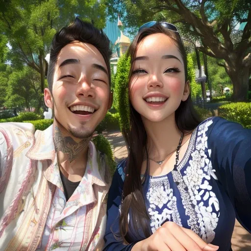 there are two people that are taking a selfie together, hyper real photo, photorealistic disney, disney photo realistic, snapchat photo, ultra realistic faces, instagram filter, realistic faces, happy couple, couple, foto realista, 8k selfie photograph, ph...