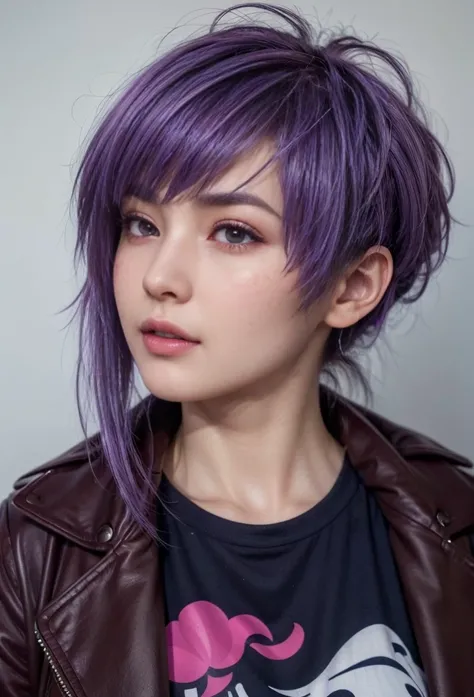 Ayane, purple hair, (best quality, ultra-detailed), (realistic:1.37), beautiful and detailed face, ultra-realistic texture, delicate face, delicate body, red lipstick, long-lasting colors. high definition, 8K. expression with a sexy look