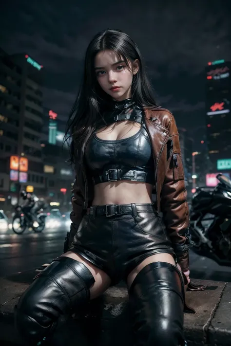 ((masterpiece、best quality、best quality、high resolution、genuine、raw photos、8k))、(sf、cyberpunk night cityscape、cyberpunk night ne...