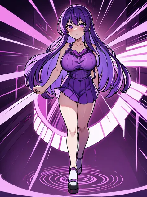 Full body shot of Yuzuki Yukari, Purple Hair,Purple Eyes, Purple camisole, XL Bust, anime, anime style, masterpiece,Well drawn eyes, Beautifully drawn face, 細部までWell drawn eyes, Well-drawn faces, 8k, Light and shadow effects. ,NSFW,